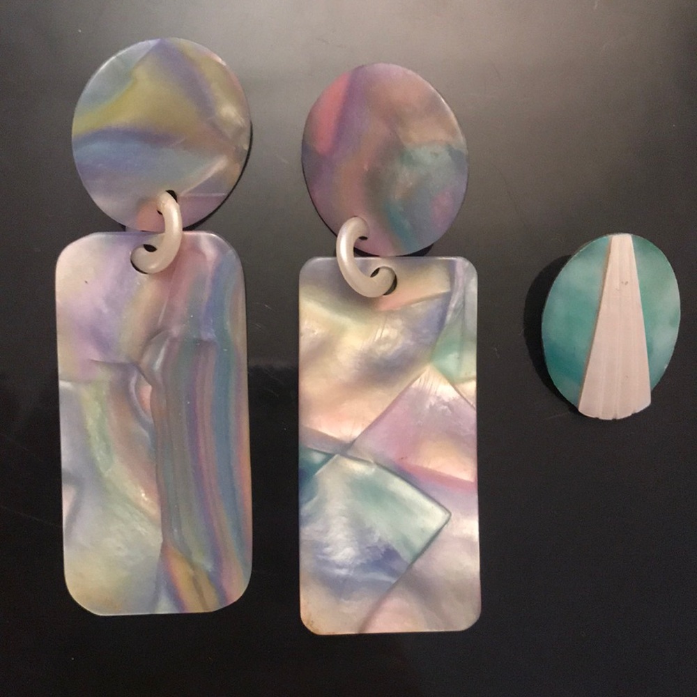 Vintage Multi-Color Earrings & Brooch Set
